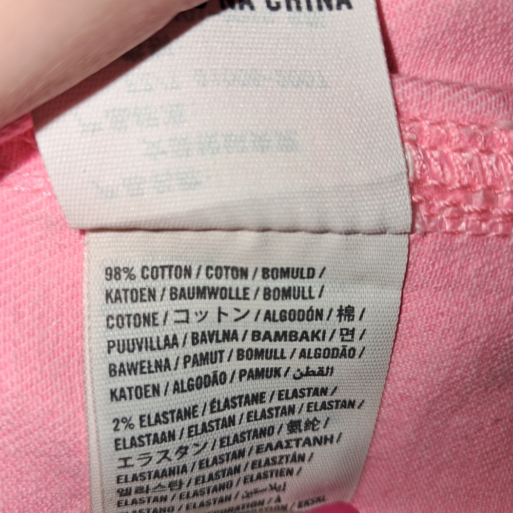 Abercrombie & Fitch Womens Pink Denim Moto Jean Jacket Large EUC - Picture 7 of 8